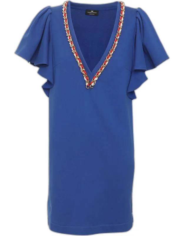 Jersey Chain Embellished Ruffled Sleeve Mini Dress