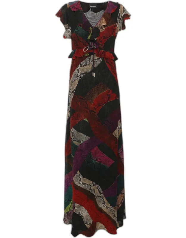 Multicolor Snake Print Crepe Maxi Dress