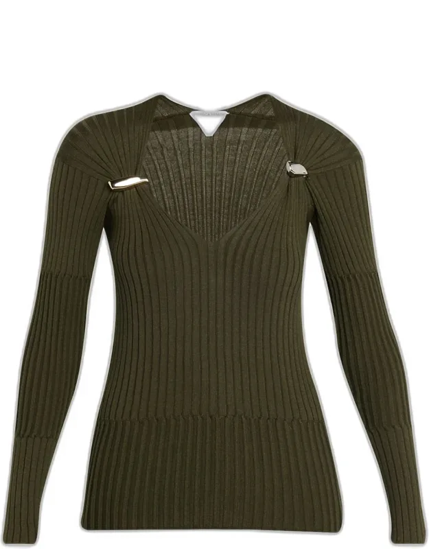Claw Embellished Cashmere-silk Rib Sweater