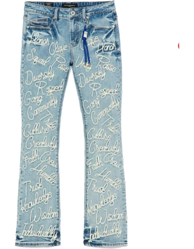 Lenny Bootcut 603 Jeans - Vintage Washed, Chainstitch Embroidery