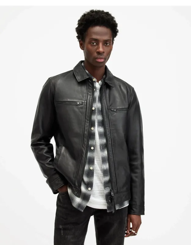 Luck Slim Front Zip Up Leather Jacket