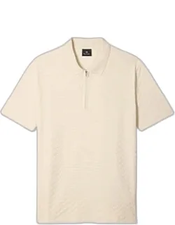 Textured Cotton Zip-neck Polo Shirt