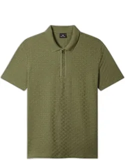 Textured Cotton Zip-neck Polo Shirt