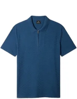 Textured Cotton Zip-neck Polo Shirt