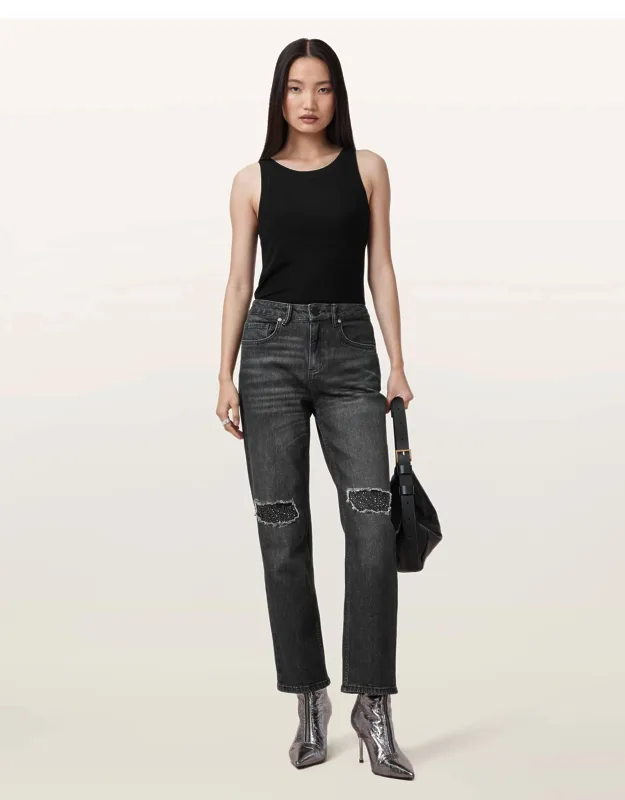 Cropped Straight Denim Jeans