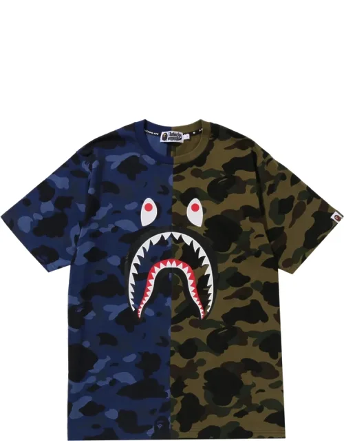 Split Camo Shark Cotton T-shirt