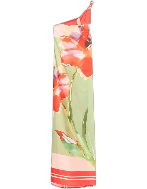 Asymmetric Satin Maxi Dress