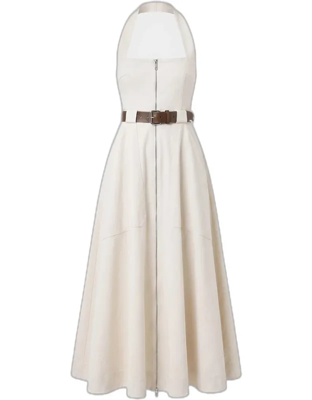 Belted Halter Cotton Midi Dress