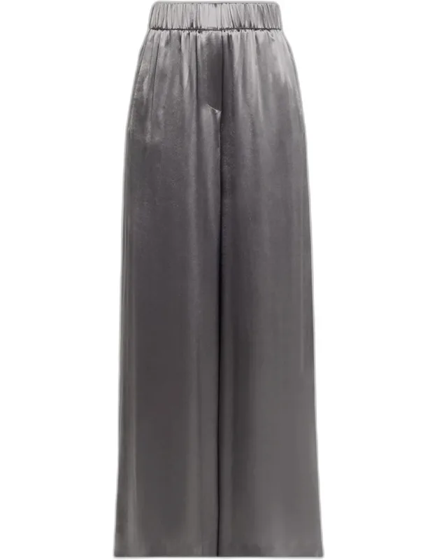 Pleated Wide-leg Satin Pants