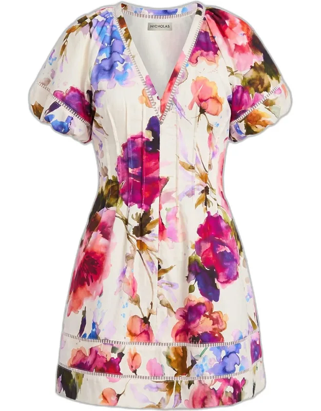 Floral-print Pintuck Mini Dress