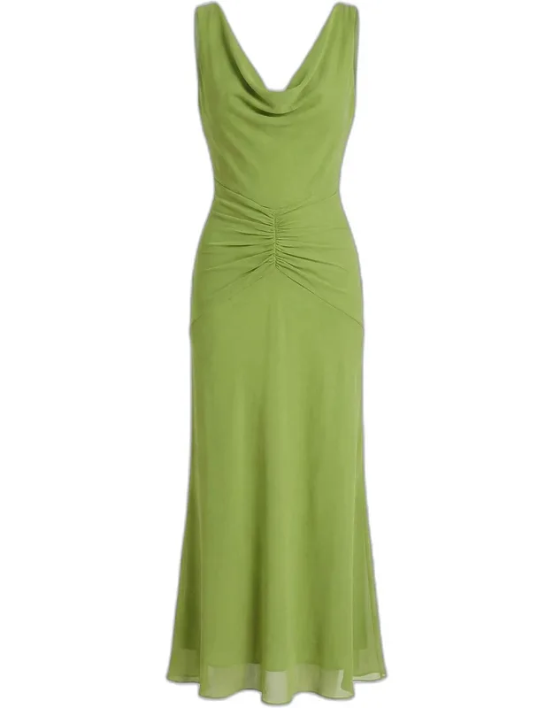 Ruched Cowl-neck Maxi Dress