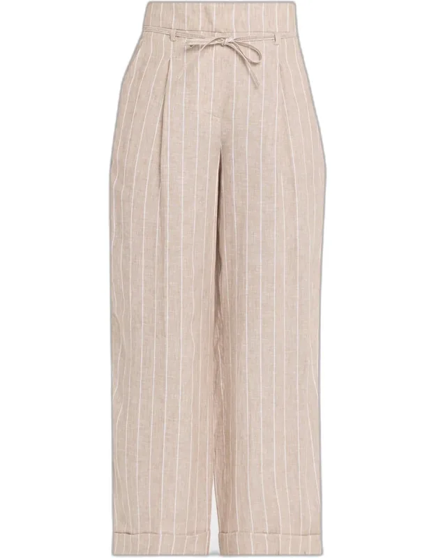 Striped Straight-leg Ankle Pants