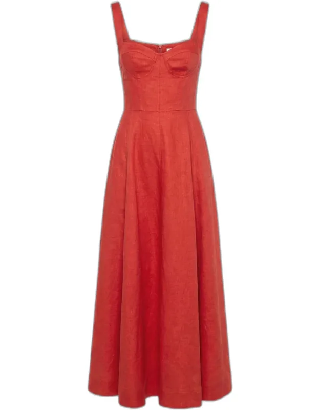 Sweetheart Linen Midi Dress