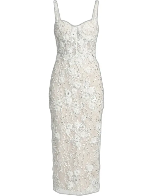 Beaded Embroidery Fitted Midi Dress