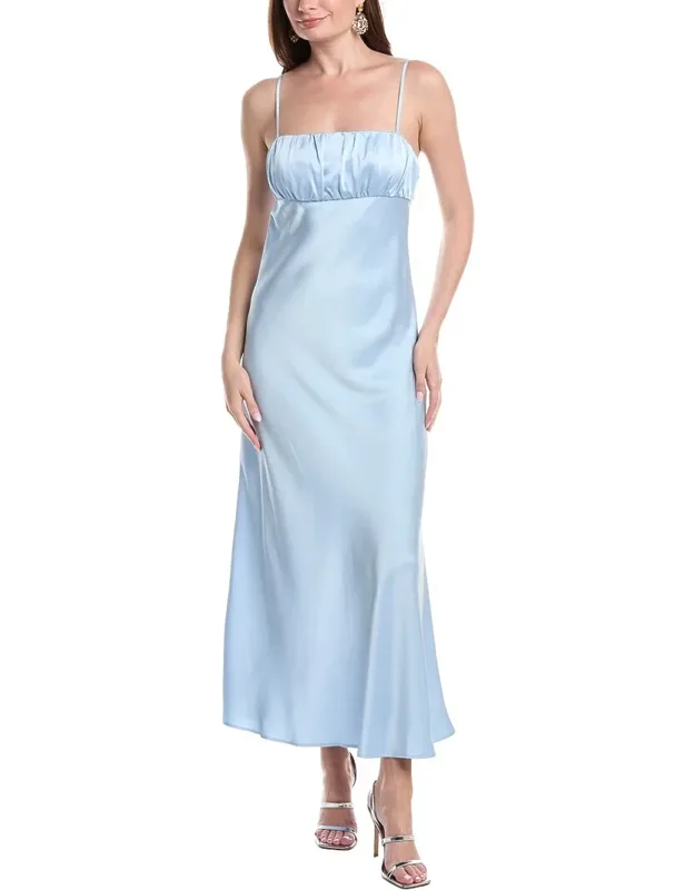 Shirred Satin Slip Dress