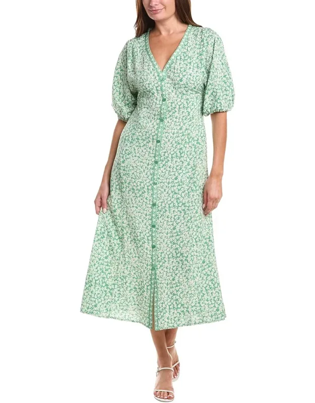 Puff Sleeve V-neck Maxi Dress