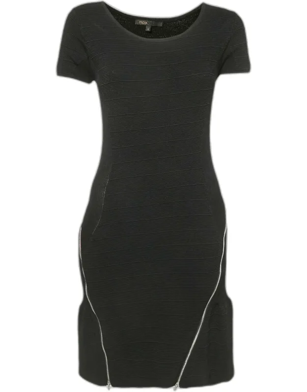 Patterned Knit Zip Detail Short Dress