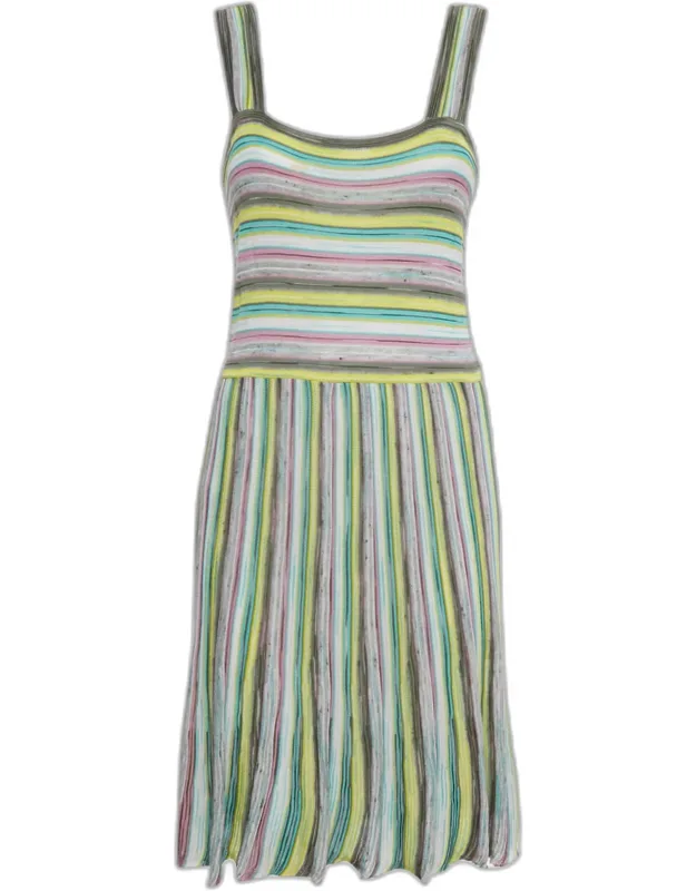 Multicolor Stripe Cotton Blend Knit Short Sleeveless Dress