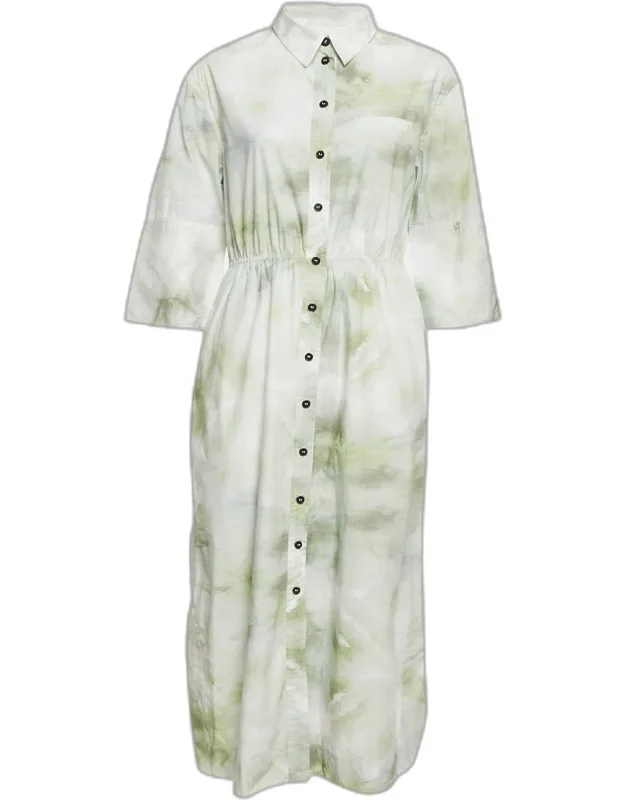 Tie-dye Print Button Front Long Shirt Dress