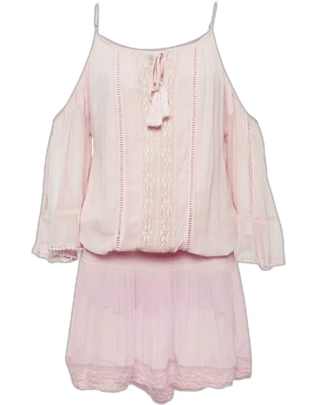 Crepe Lace Trimmed Short Dress