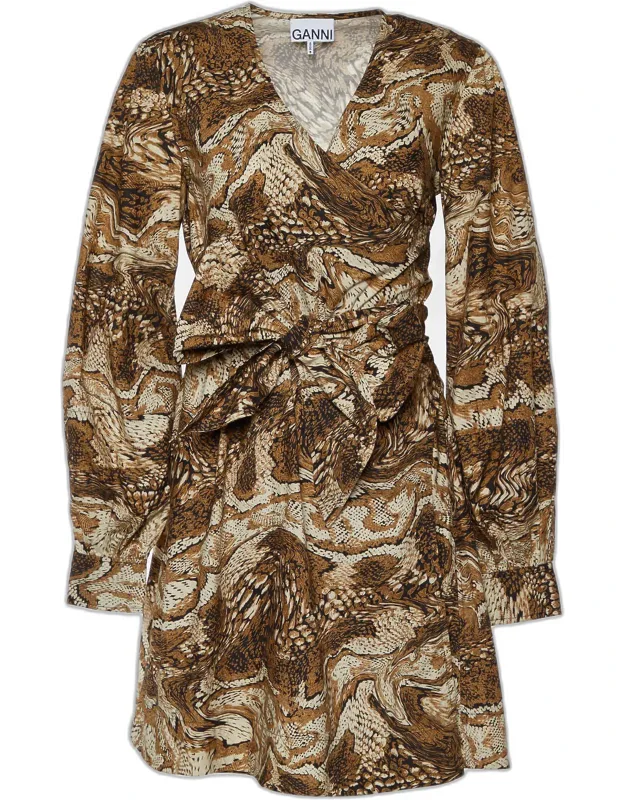 Abstract Print Poplin Wrap Dress