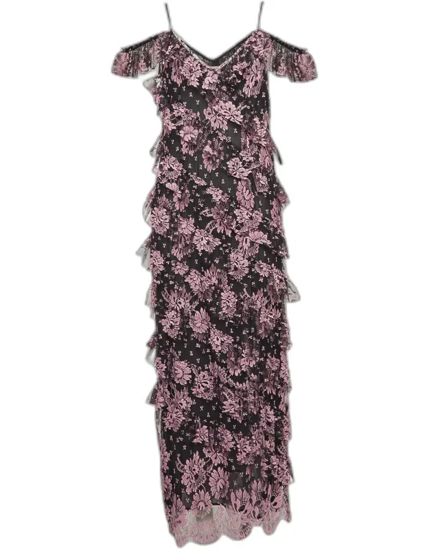 Floral Lace Ruffled Mid Dress