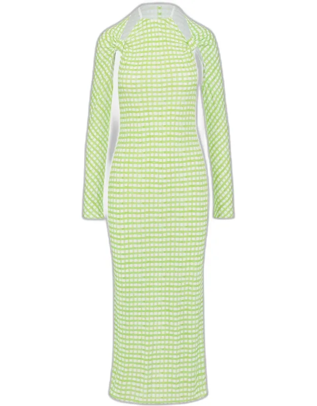 Checkered Print Jersey Midi Dress