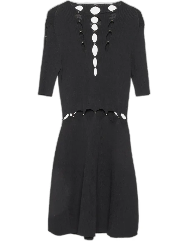 Rib Knit Cut-out Beaded Mini Dress