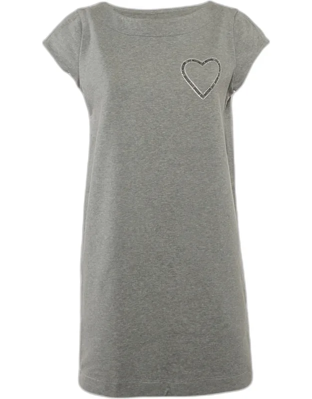 Logo Embellished Cotton Knit Mini Dress