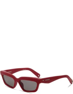 Sunglasses, Rectangle Full Rim, Shiny Black Frame And Grey Lens