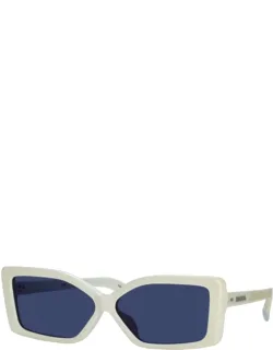 Sunglasses Square Full Rim, White Frame And Blue Lens