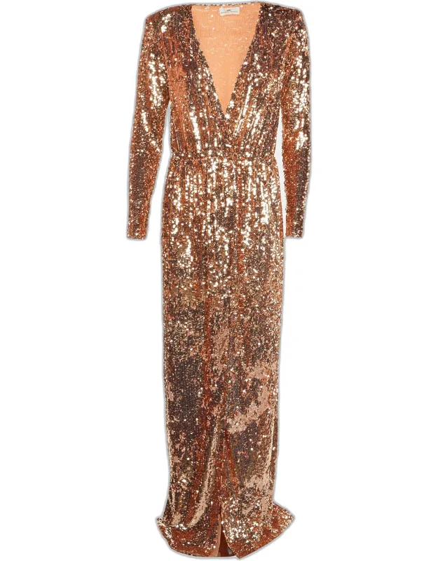 Rose Gold Sequin Embellished Wrap Maxi Dress
