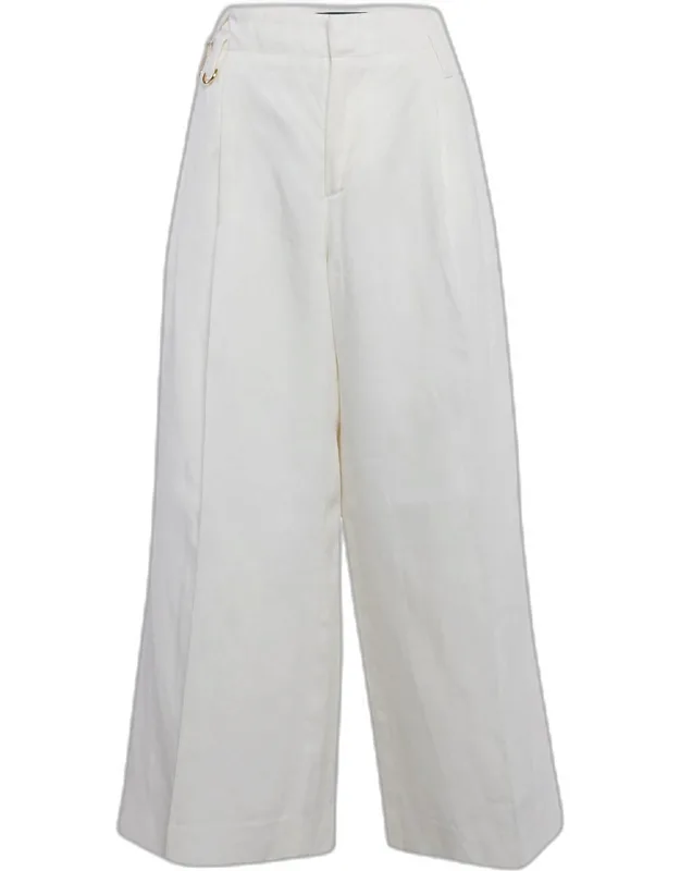 Off-white Linen Wide-leg Cropped Pants