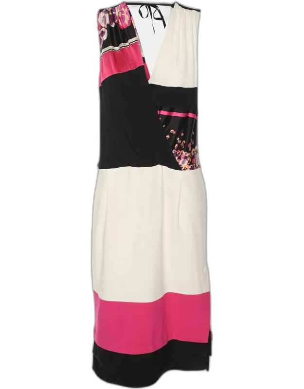 Multicolor Stretch Crepe Sleeveless Midi Dress
