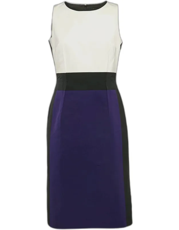 Multicolor Synthetic Color-block Knee-length Sleeveless Dress