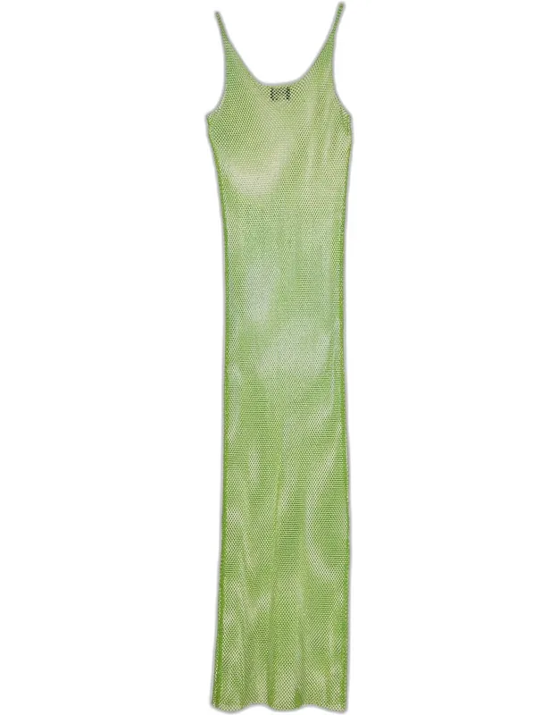 Rhinestone Embellished Mesh Sheer Maxi Dress
