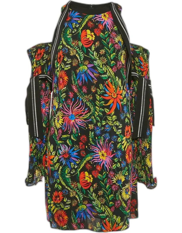 Floral Print Crepe Cold Shoulder Mini Dress