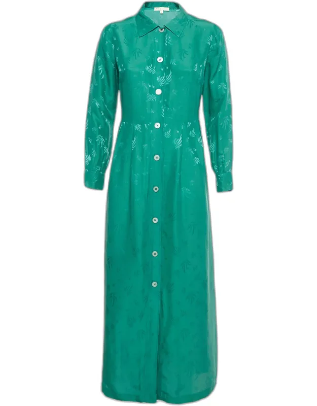 Palm Tree Jacquard Sateen Midi Dress