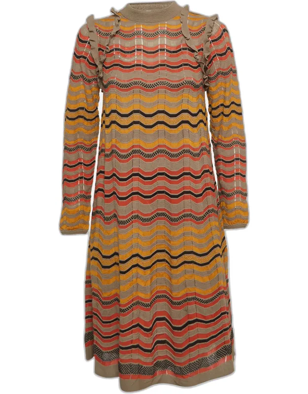 Multicolor Knit Ruffled Dress For Festive Gatherings