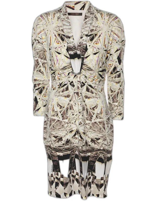 Multicolor Printed Stretch Satin Mini Dress