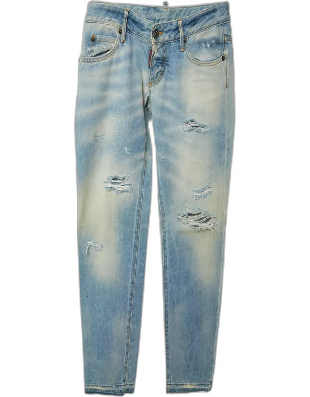 Dsquared2 Blue Denim Distressed Slim Fit Jeans With Tapered Cut And Rugged Detailing