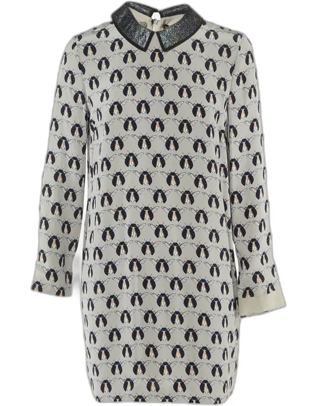 Printed Shimmer Detachable Collar Silk Dress