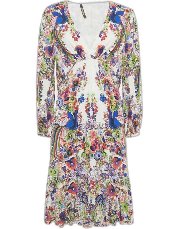 Multicolor Floral Print Crepe Midi Dress