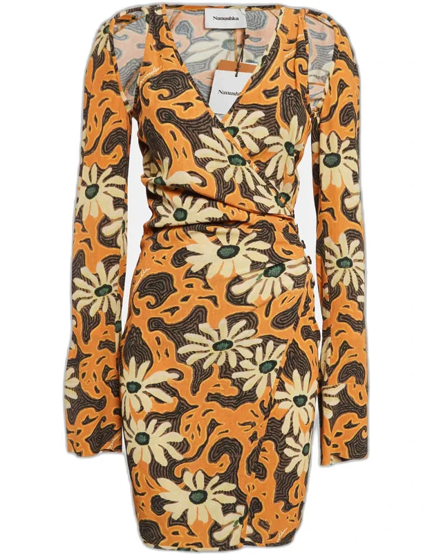 Floral Print Crepe Cut-out Mini Wrap Dress