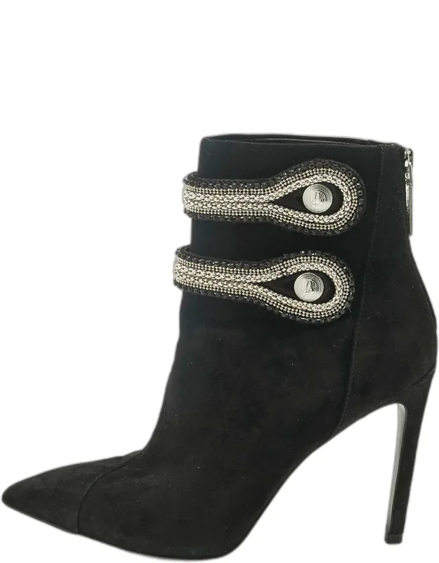 Suede Crystal Embellished Ankle Length Boots