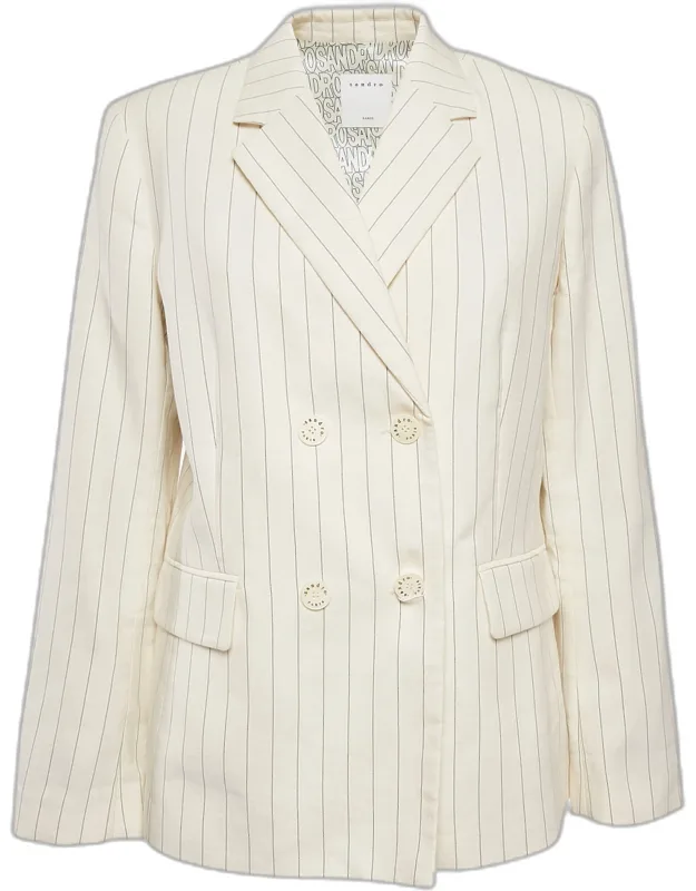 Off-white Striped Cotton Blend Double Breasted Blazer