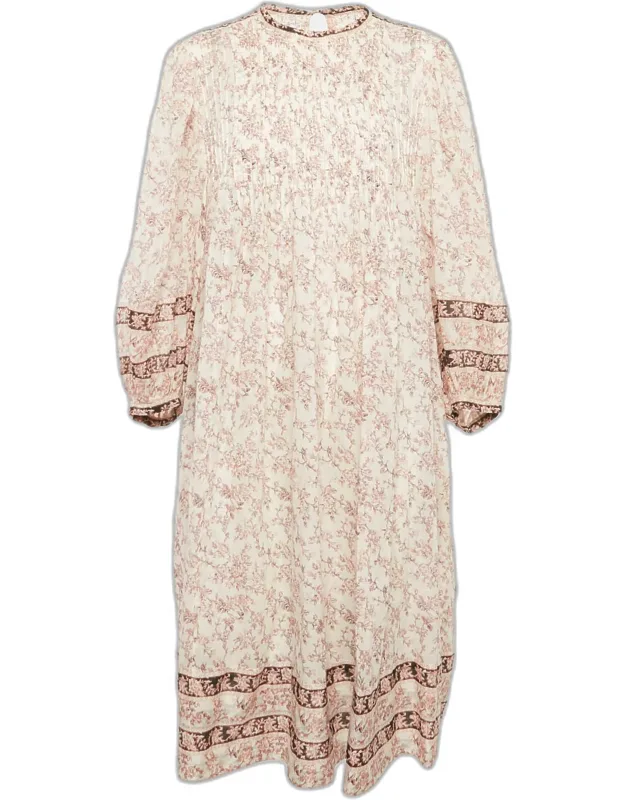 Printed Cotton Pleated Midi Dress