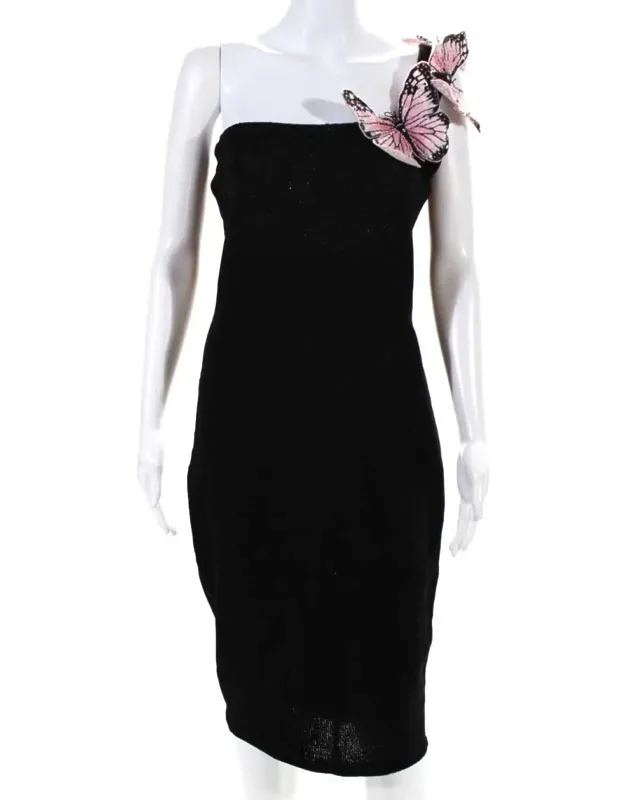 Sequin Beaded Butterfly Knit One Shoulder Dress