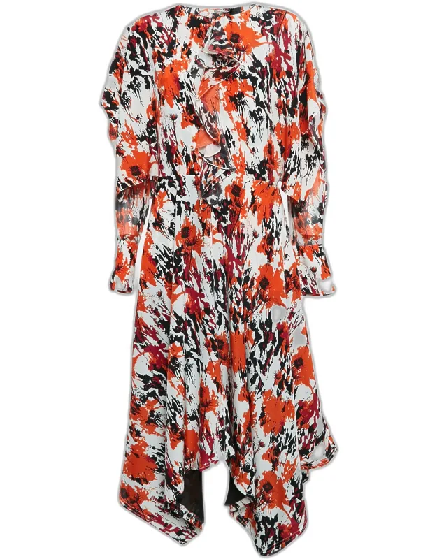 Multicolor Silk Asymmetric Midi Dress