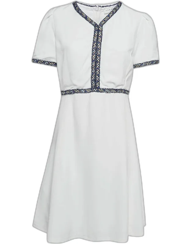 Textured Crepe Trim Detail Mini Dress